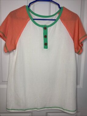 Women’s Orange & White Short Sleeve Henley Top